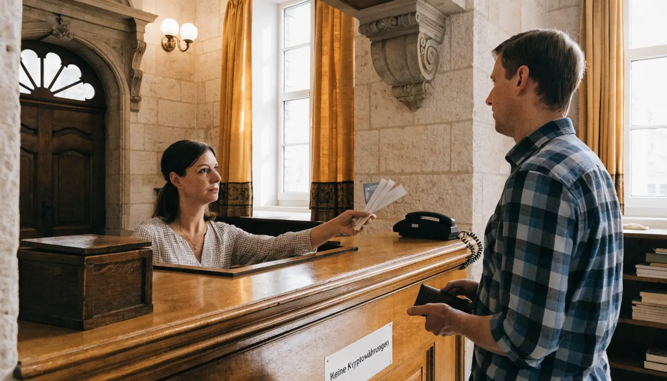 Banktresor in historischer österreichischer Bank ohne Krypto‑Hinweis.