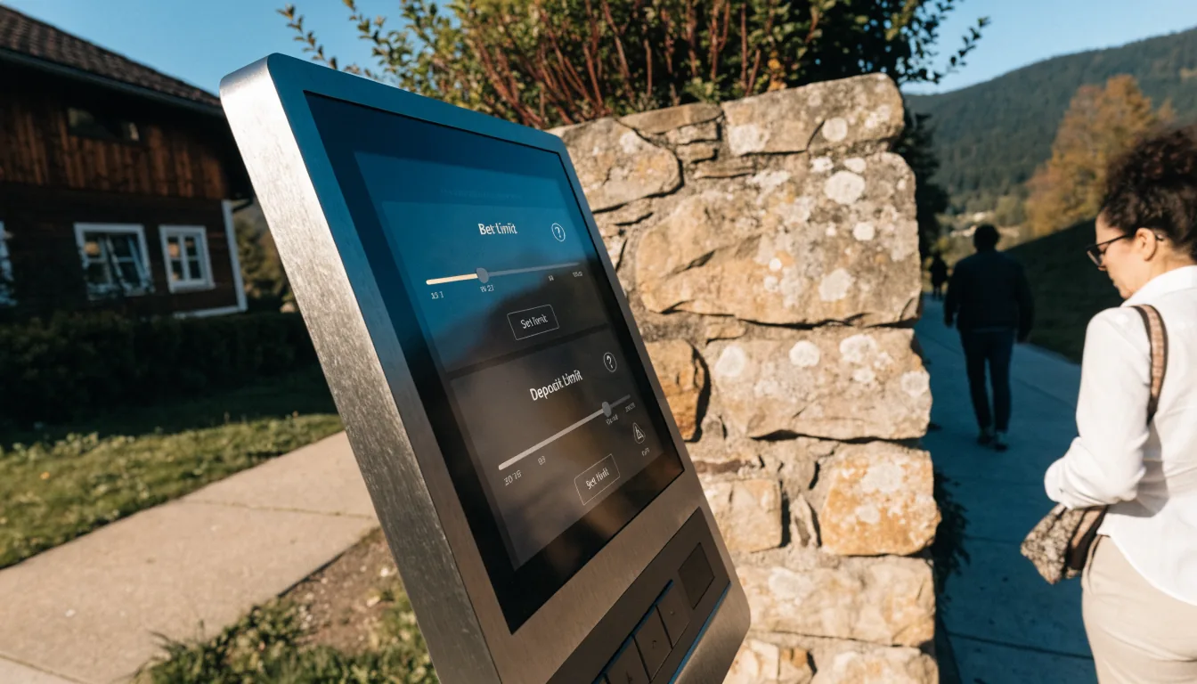 Kiosk mit Schiebereglern für Einsatz‑ und Einzahlungslimit.